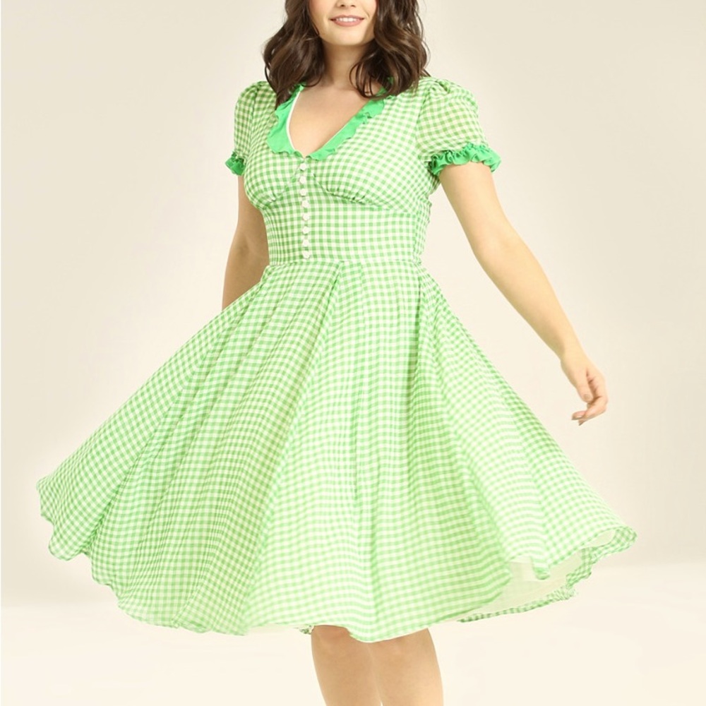Hell Bunny Anne Marie Dress green Gingham